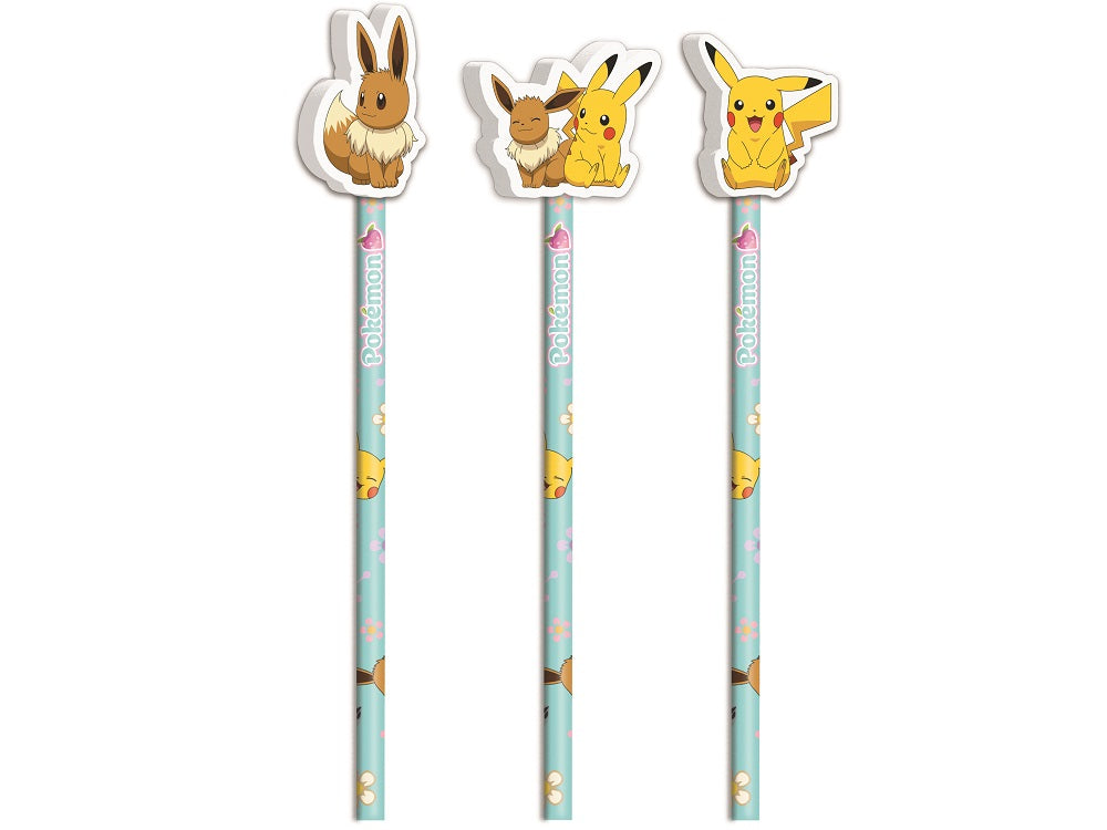 POKÉMON – Collection Flower – Set de 3 Crayons avec Toppers