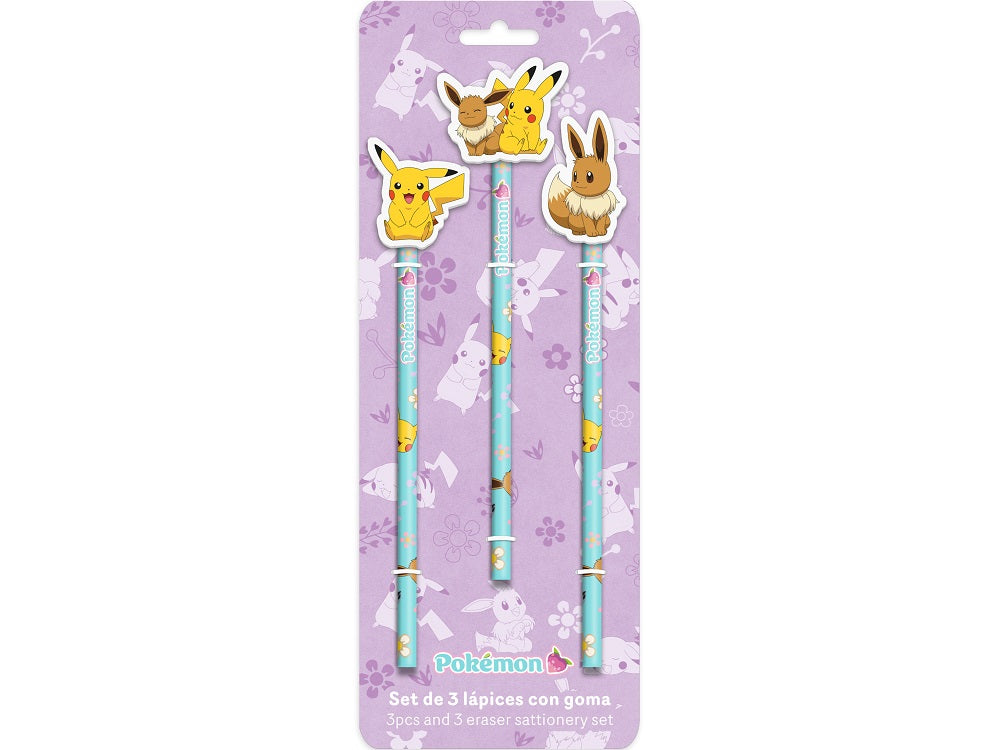 POKÉMON – Collection Flower – Set de 3 Crayons avec Toppers