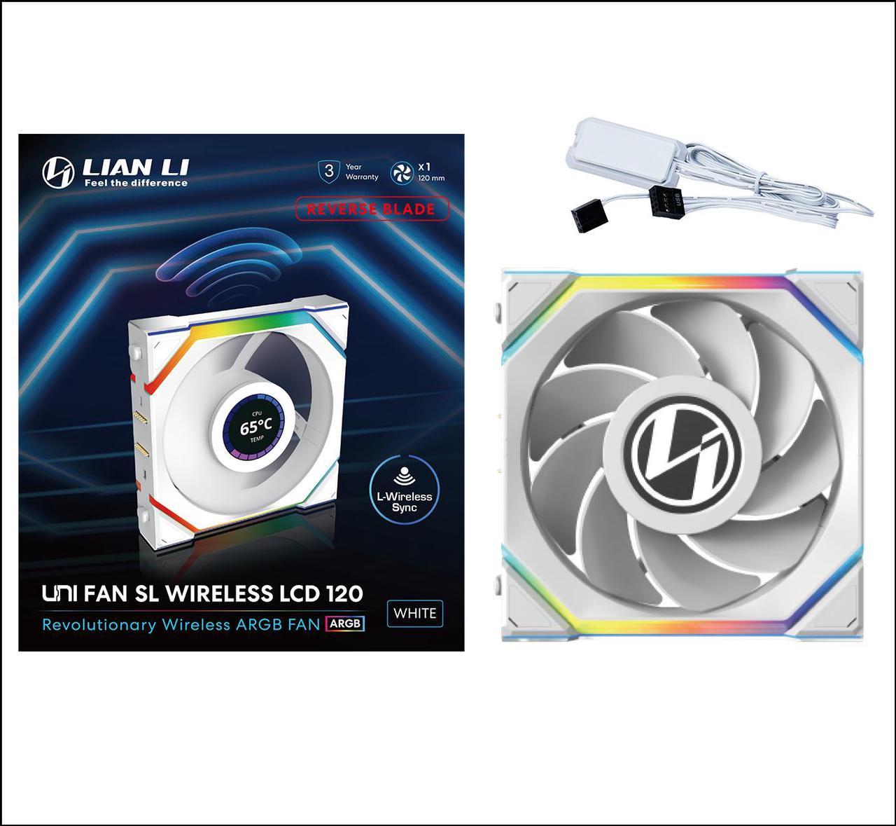 Lian-Li UNI FAN SL WIRELESS LCD ARGB REVERSE PWM 120mm - Blanc